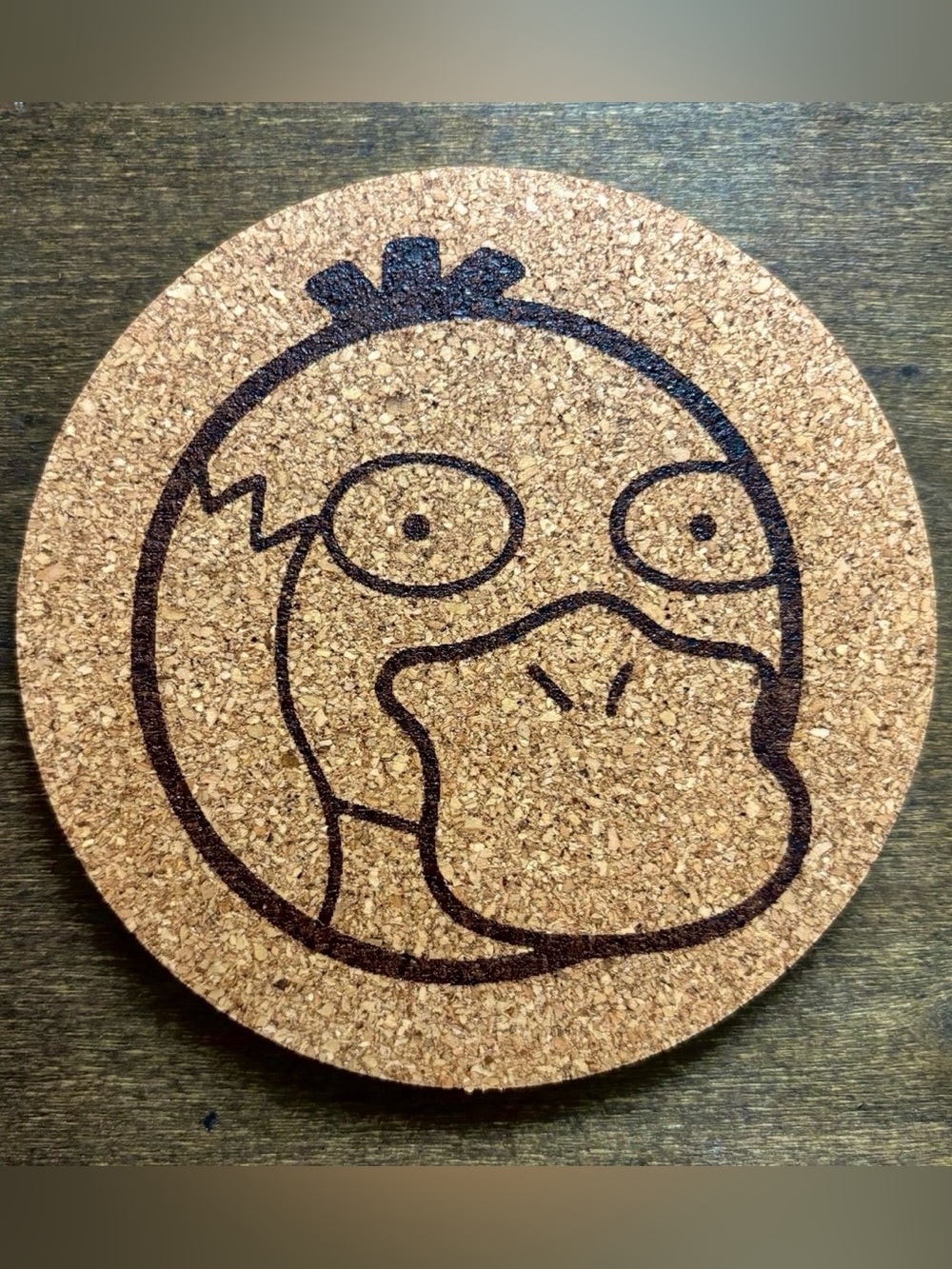 Pokemon Psyduck Face Laser Engraved Cork Coaster
